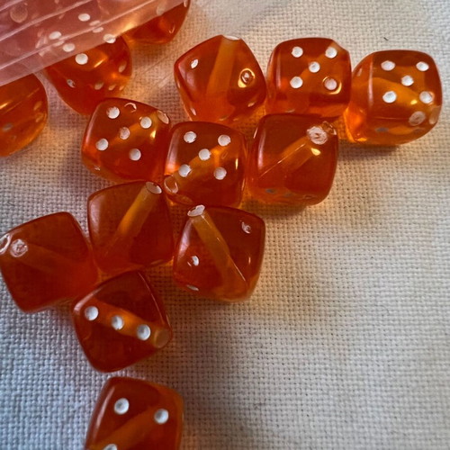 Dice beads new, 80 small orange dice-shaped beads