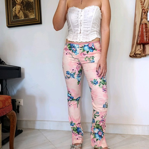 Blugirl Blumarin floral pants like new, pink with blue flowers, size S