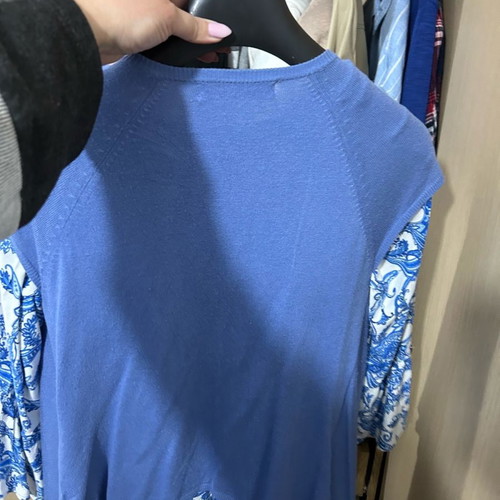 ZARA women's cardigan used, blue, short sleeve asymmetric