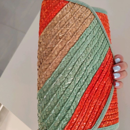 Straw Envelope Bag used, colorful summer handbag with lining and zipper pocket