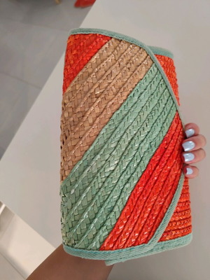 Straw Envelope Bag used, colorful summer handbag with lining and zipper pocket