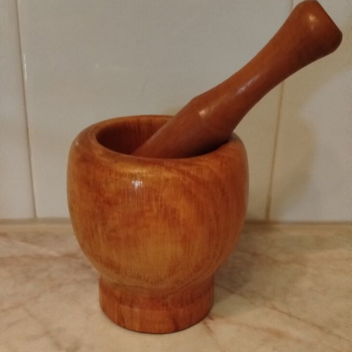 Handmade olive wood mortar and pestle like new, 10 cm height