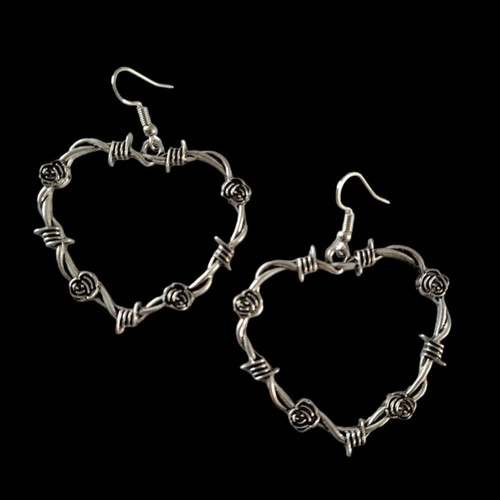 Metal heart earrings with roses new made of stainless steel