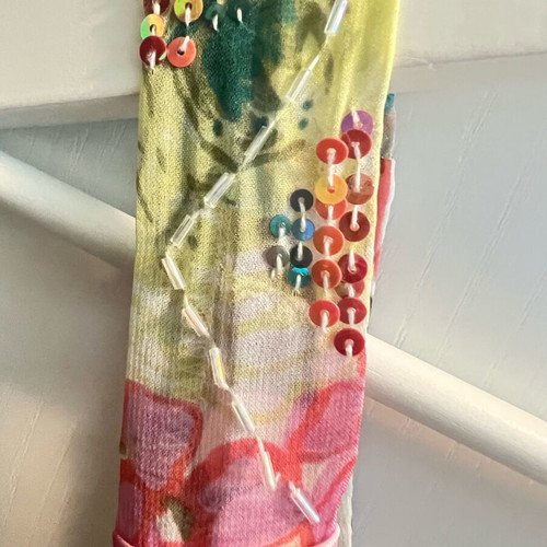 Maxi dress like new with sequins and handmade embroidery, multicolor, size S