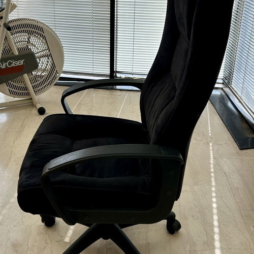 Office chair used, black velvet fabric, adjustable height and tilt