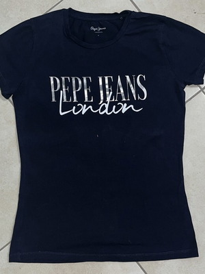 Pepe Jeans London Women T-Shirt black metallic logo print size M like new