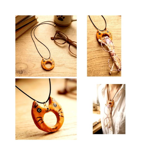 Handmade ceramic cat design necklace glasses holder