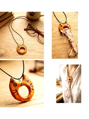 Handmade ceramic cat design necklace glasses holder