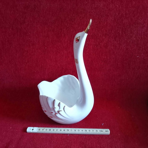Porcelain Swan Candy Vase, 22x15x13 cm, 1970