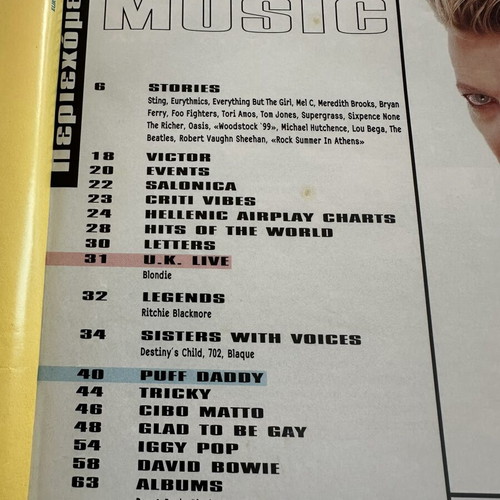 Music Life magazine September 1999, David Bowie cover