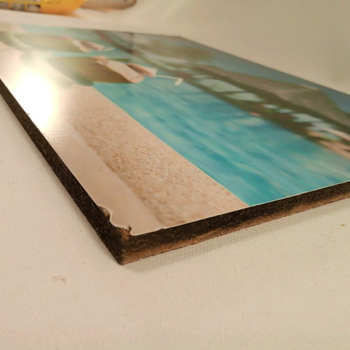 Wooden frame used with tropical pool and coconut motif