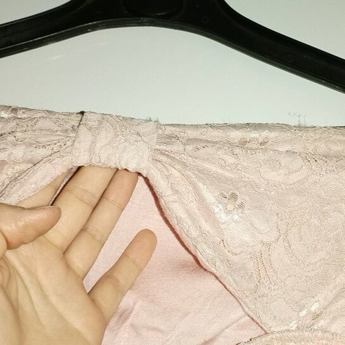 Pink mini dress like new, strapless with lace and bow