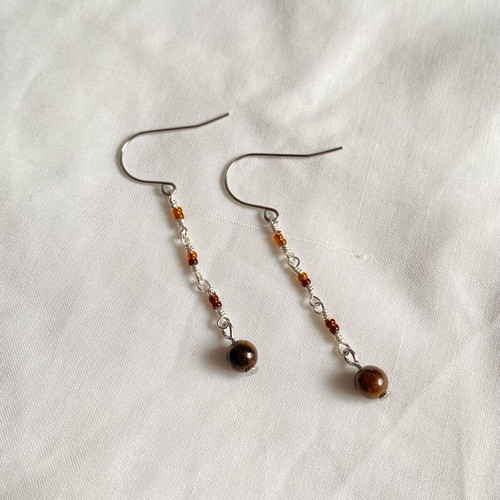 Earrings with tiger eye new, handmade with glass beads