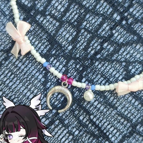 Handmade necklace inspired by Columbina from Genshin Impact, new, white and pink