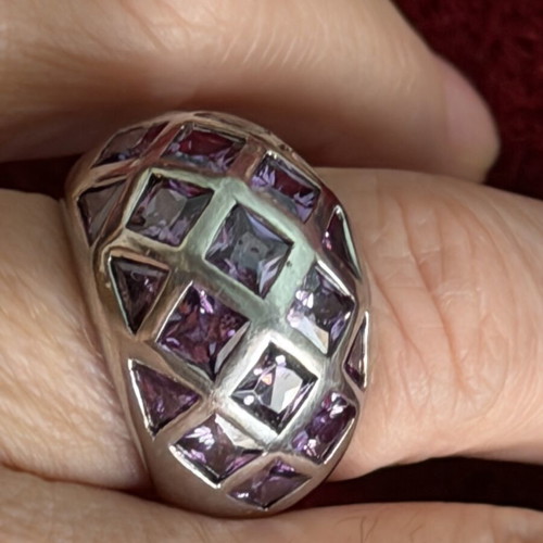Vintage Handmade Ring with Amethyst Size 56-59, Silver 925