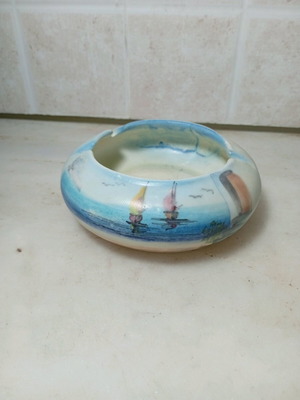 Ceramic ashtray with painted sailing ships like new