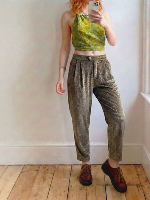 Le mouton bleu velvet trousers brown herringbone new, size S