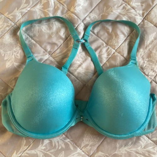 Turquoise padded bra with smart cross back clasp 75C used