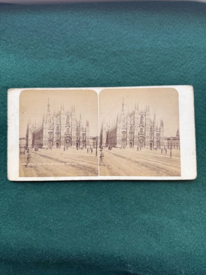 Stereoscopic photo used, Milan Cathedral 19th century north view