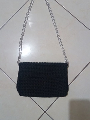 Handmade knitted bag with chain, new, black, 24×15 cm