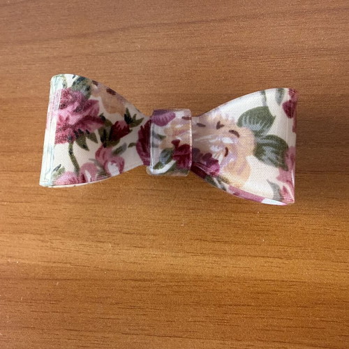 Hair bow barrette with metal French clip, floral print