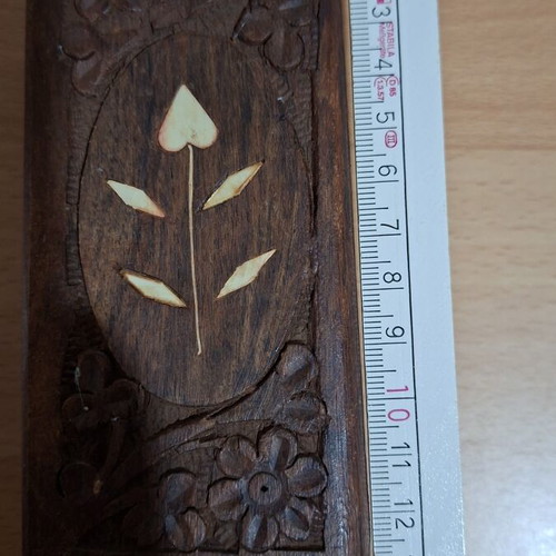 Vintage wooden jewelry box used, brown, 1960s