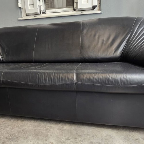 Black leather 3-seat sofa