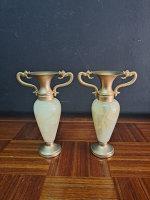 Marble amphorae used with bronze dragon-shaped handles, vintage, set of 2
