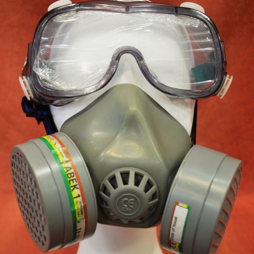 Respirator mask and protective goggles new Fire Department