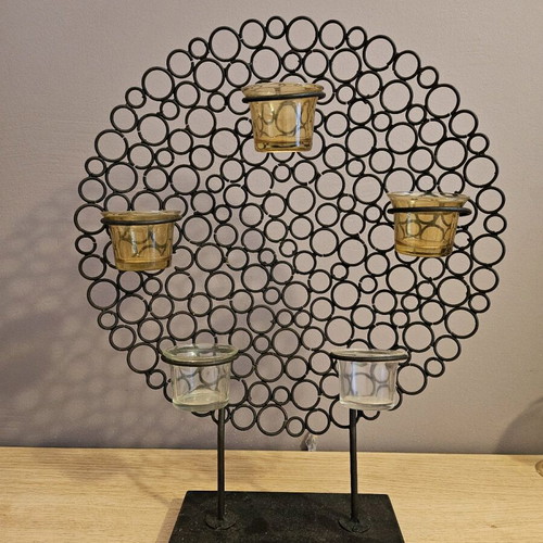 Metal and wood tealight candle holder like new