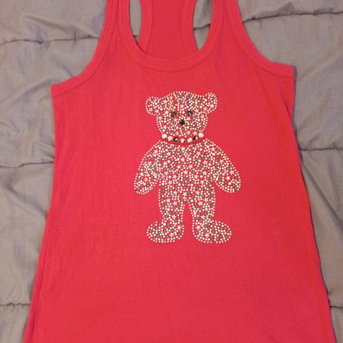 Denim shirt and pink strass bear tank top used