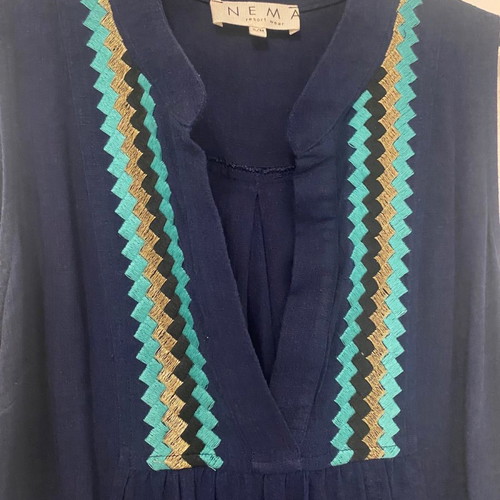 Nema dress dark blue with embroidery new s/m