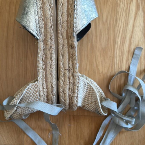 Manebi espadrilles used, silver with rope sole and ankle straps, size 37