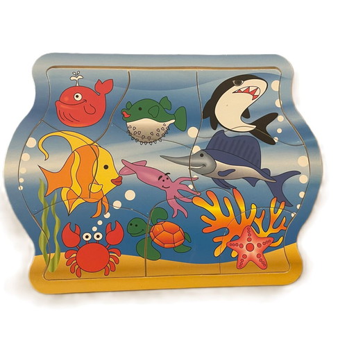 Wooden kids puzzle sea animals like new