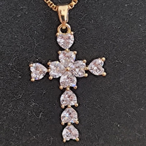 Necklace with Cross in Gold Tone and White Zircon Stones new