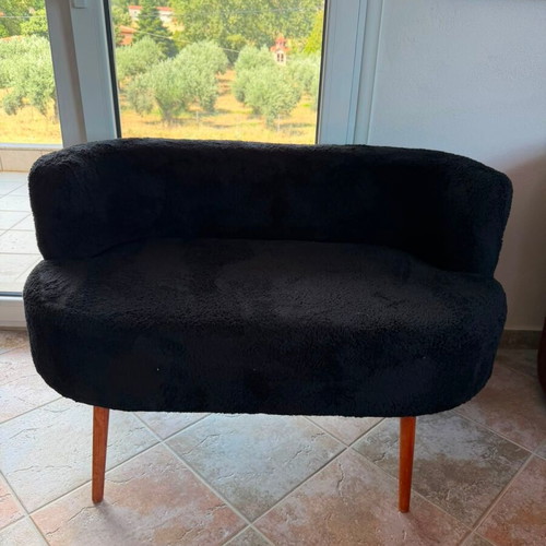 Teddy Bouclé Two-Seater Sofa Black 110x67x70cm New