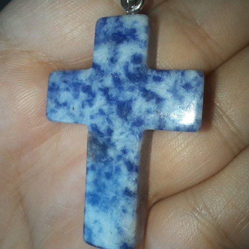 Cross made of natural blue quartz crystal new