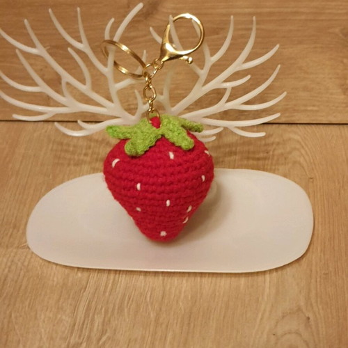 Handmade crochet strawberry bag charm keychain