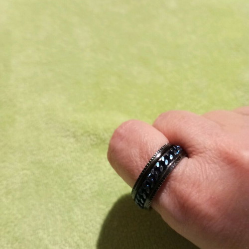 Men's modern ring used, steel with blue chain detail