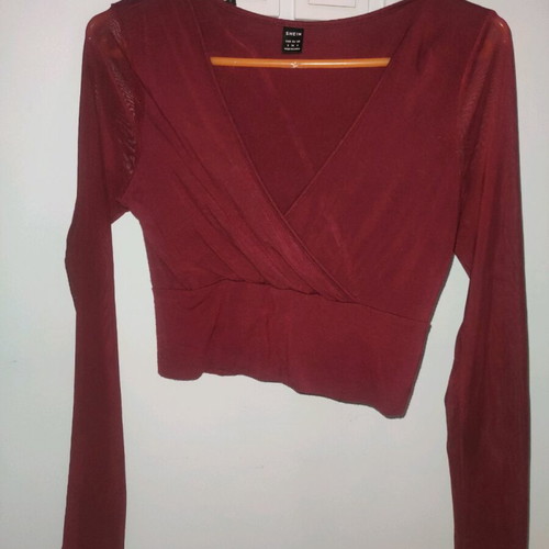 Shein Bordeaux wrap top used with c through sleeves