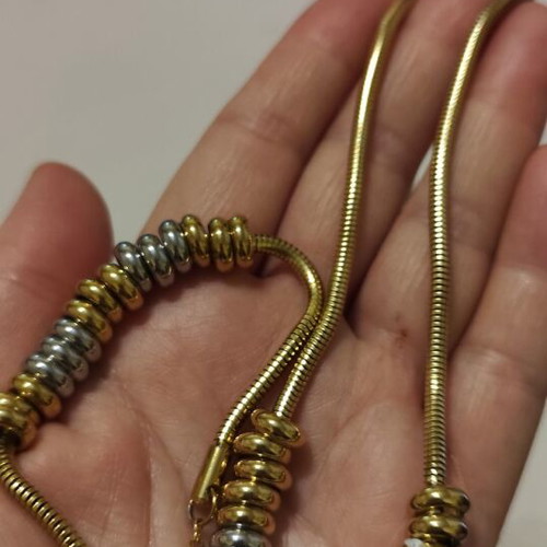 Two-tone necklace and bracelet set made of stainless steel, new