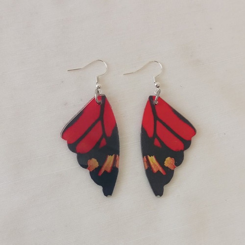 Butterfly Wing Earrings new, red plexiglass with stainless steel hooks