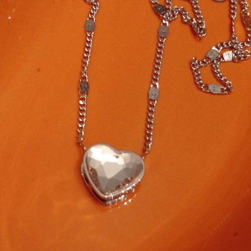 Stainless Steel Necklace with Heart Pendant and Crystal, new