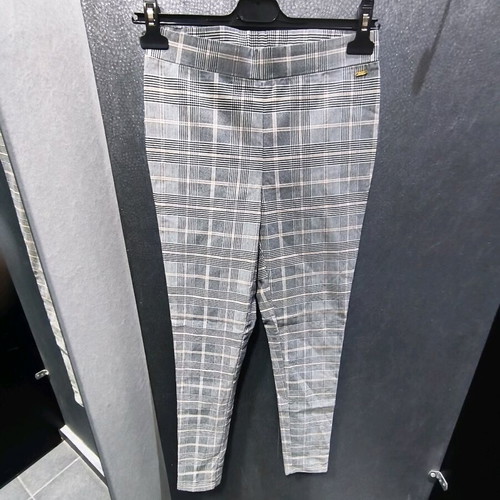 Lascana checked pants new, high-waisted, elastic, white and gray, small-medium