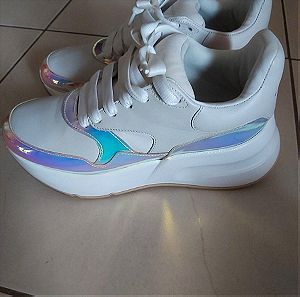 Alexander McQueen White Leather and Iridescent PVC Chunky Sneakers Size 37.5