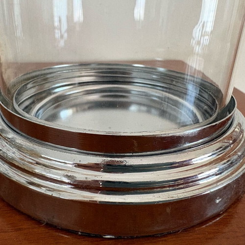 Glass candleholder with metal base like new, 19 cm height