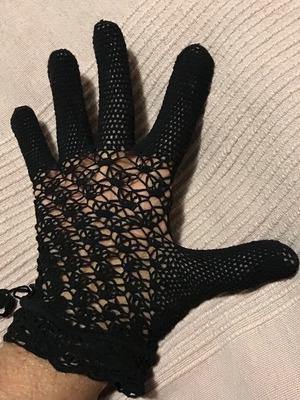 Handmade knitted lace black gloves new