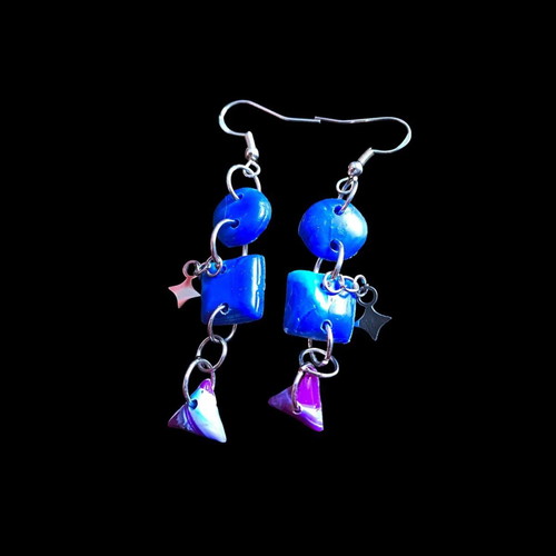 Handmade earrings from recycled plastic new, blue and purple