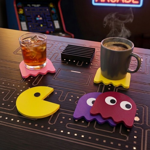 Pac-Man 3D Printed Coaster Set New with 5 Pieces and Base