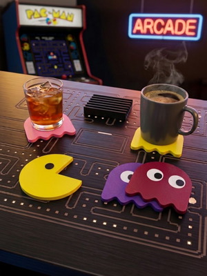 Pac-Man 3D Printed Coaster Set New with 5 Pieces and Base